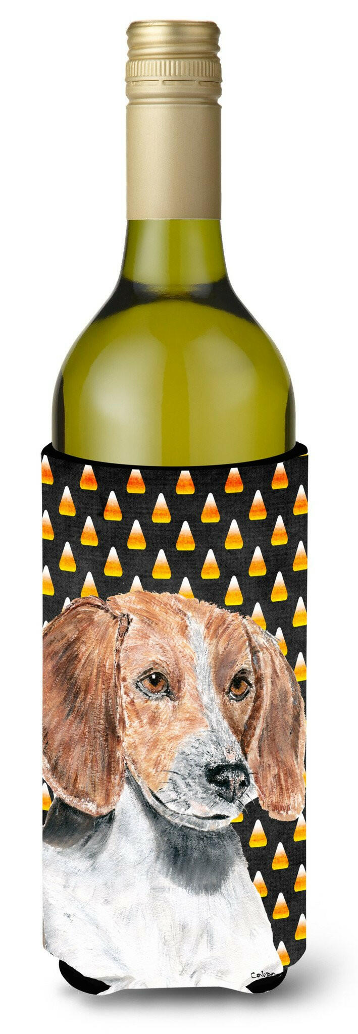 English Foxhound Halloween Candy Corn Wine Bottle Beverage Insulator Beverage Insulator Hugger by Caroline&#39;s Treasures