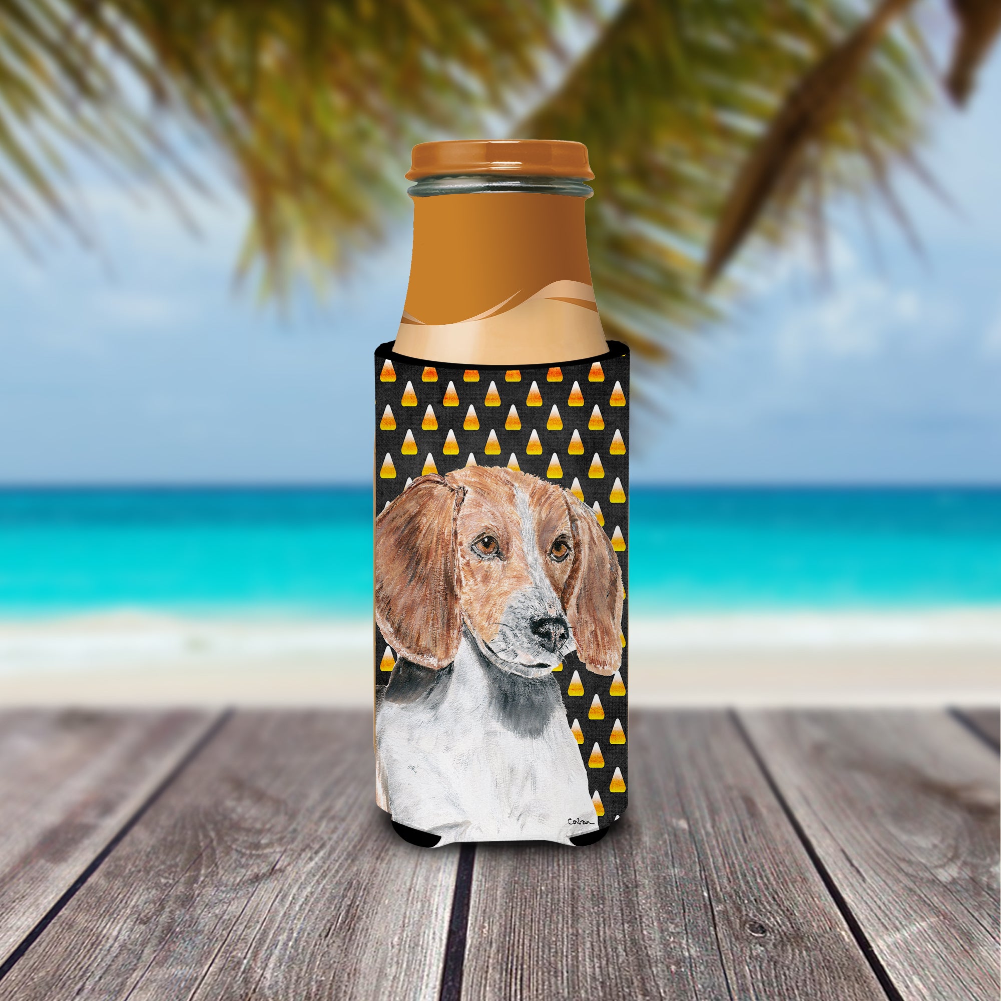 English Foxhound Halloween Candy Corn Ultra Beverage Insulators for slim cans