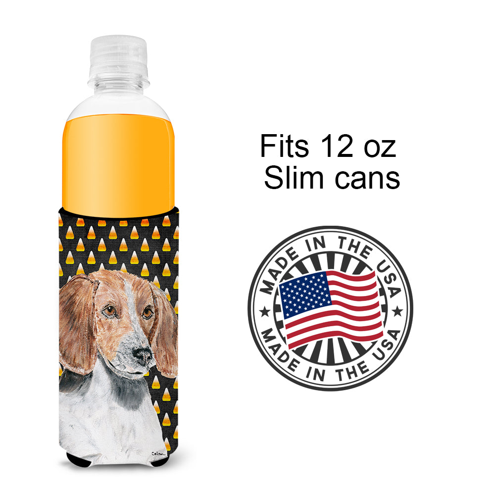 English Foxhound Halloween Candy Corn Ultra Beverage Insulators for slim cans.