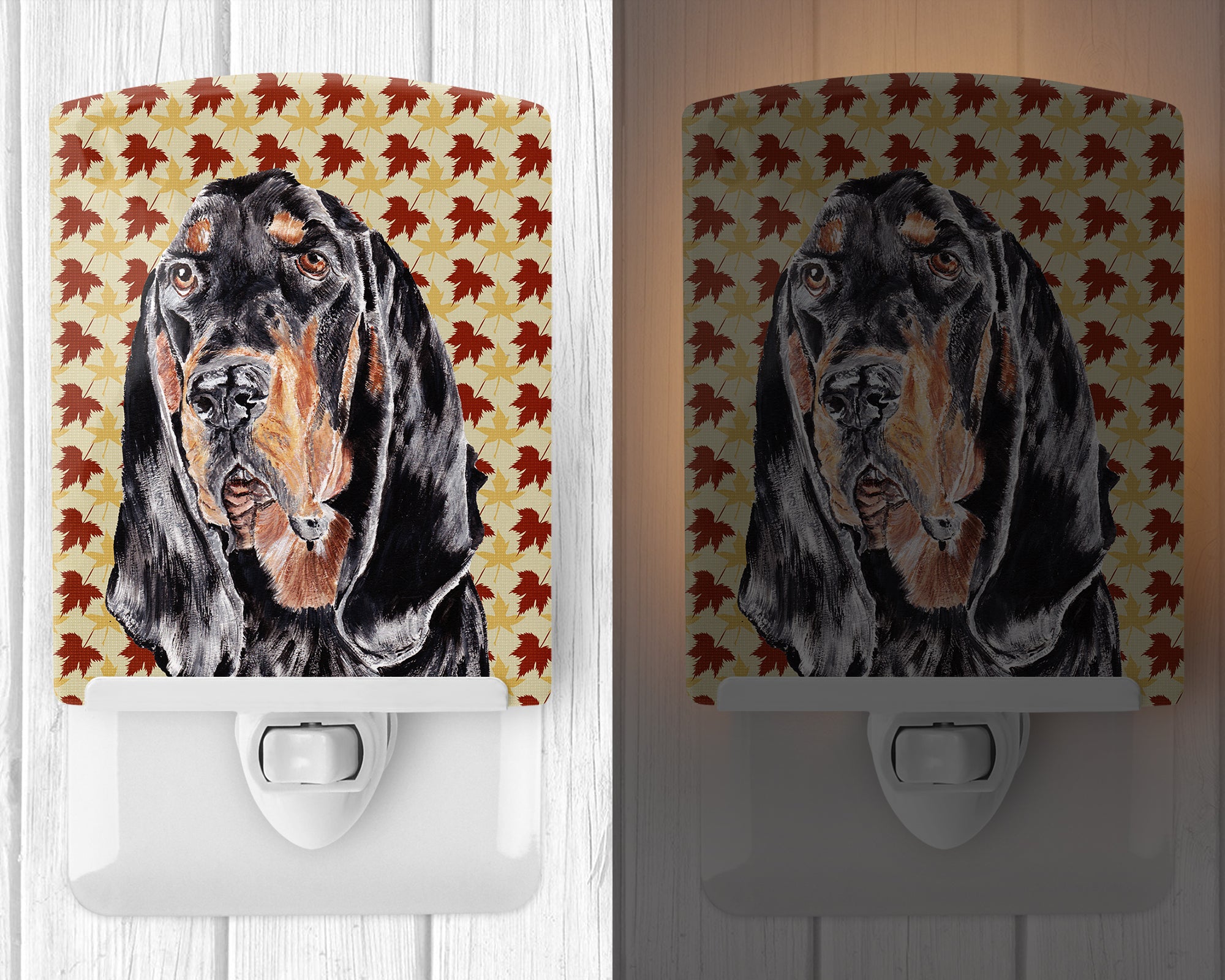 Black and Tan Coonhound Fall Leaves Ceramic Night Light SC9539CNL - the-store.com