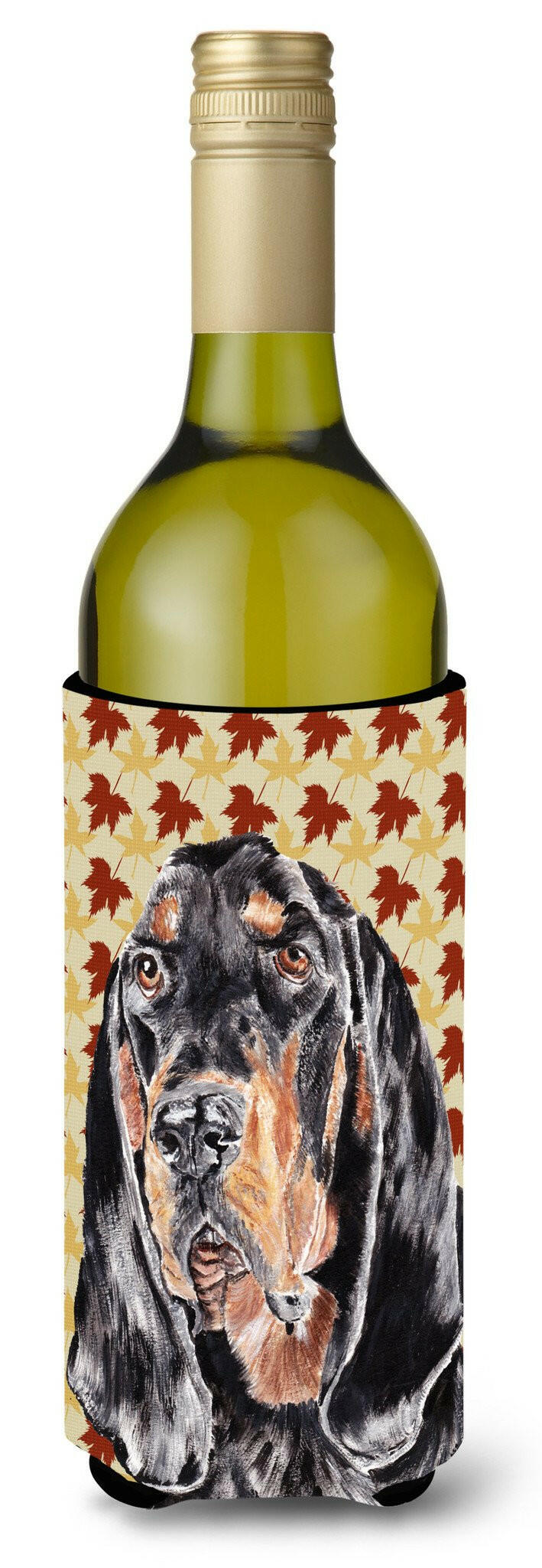 Coonhound Fall Leaves Wine Bottle Beverage Insulator Beverage Insulator Hugger by Caroline&#39;s Treasures