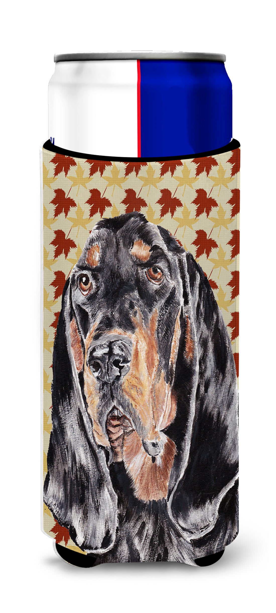 Coonhound Fall Leaves Ultra Beverage Insulators for slim cans.