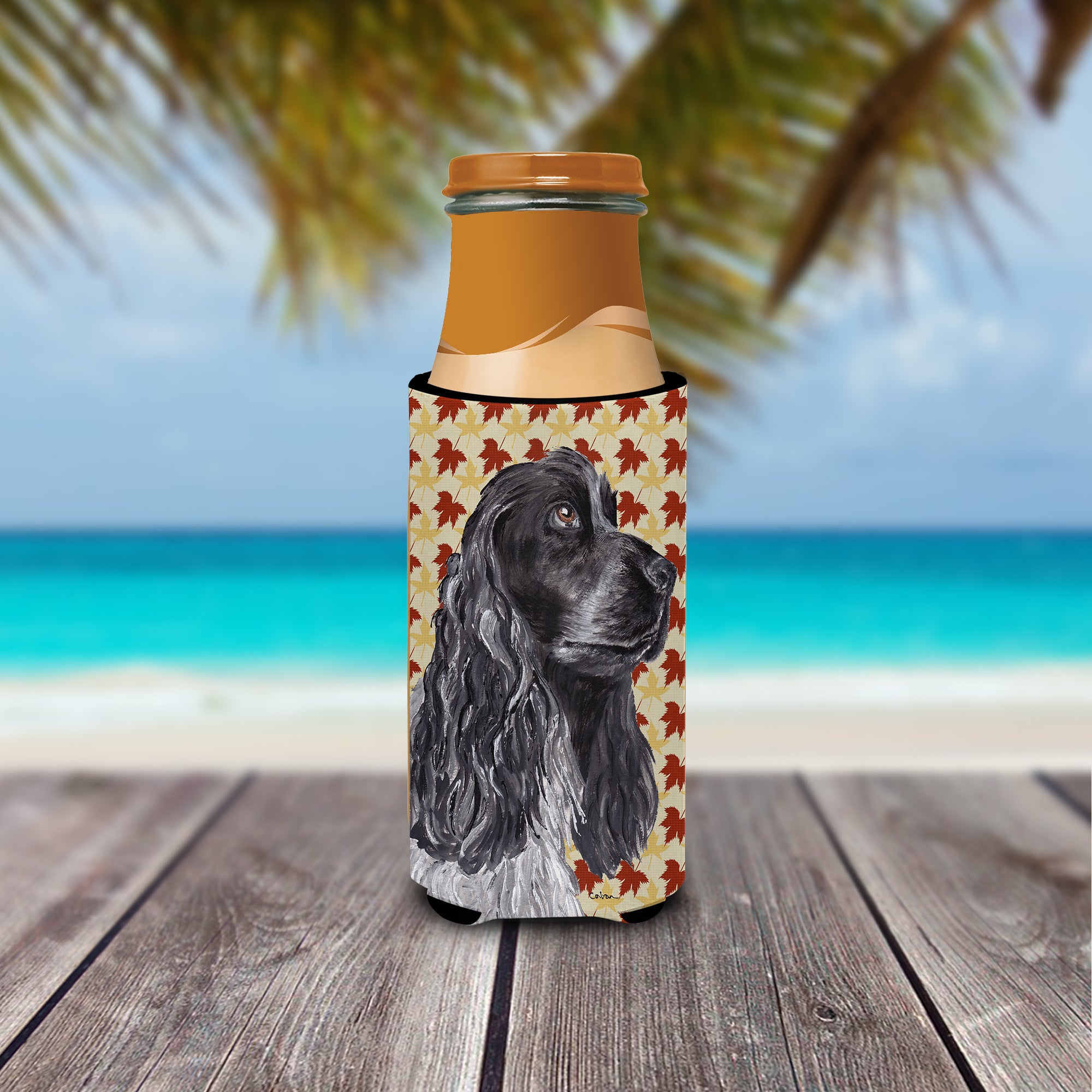 Cocker Spaniel Fall Leaves Ultra Beverage Insulators for slim cans.