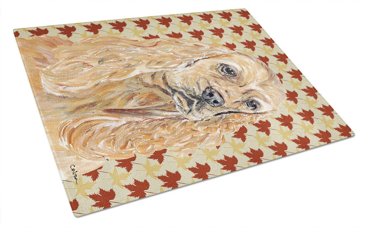 Cocker Spaniel Fall Leaves Glass Cutting Board Large by Caroline&#39;s Treasures