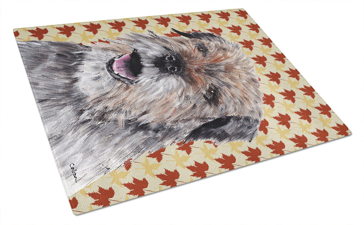 Border Terrier Fall Leaves Glass Cutting Board Large by Caroline&#39;s Treasures