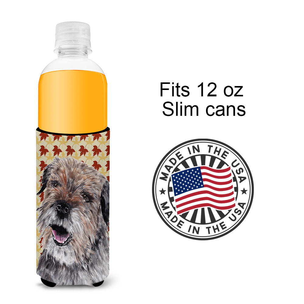 Border Terrier Fall Leaves Ultra Beverage Insulators for slim cans.