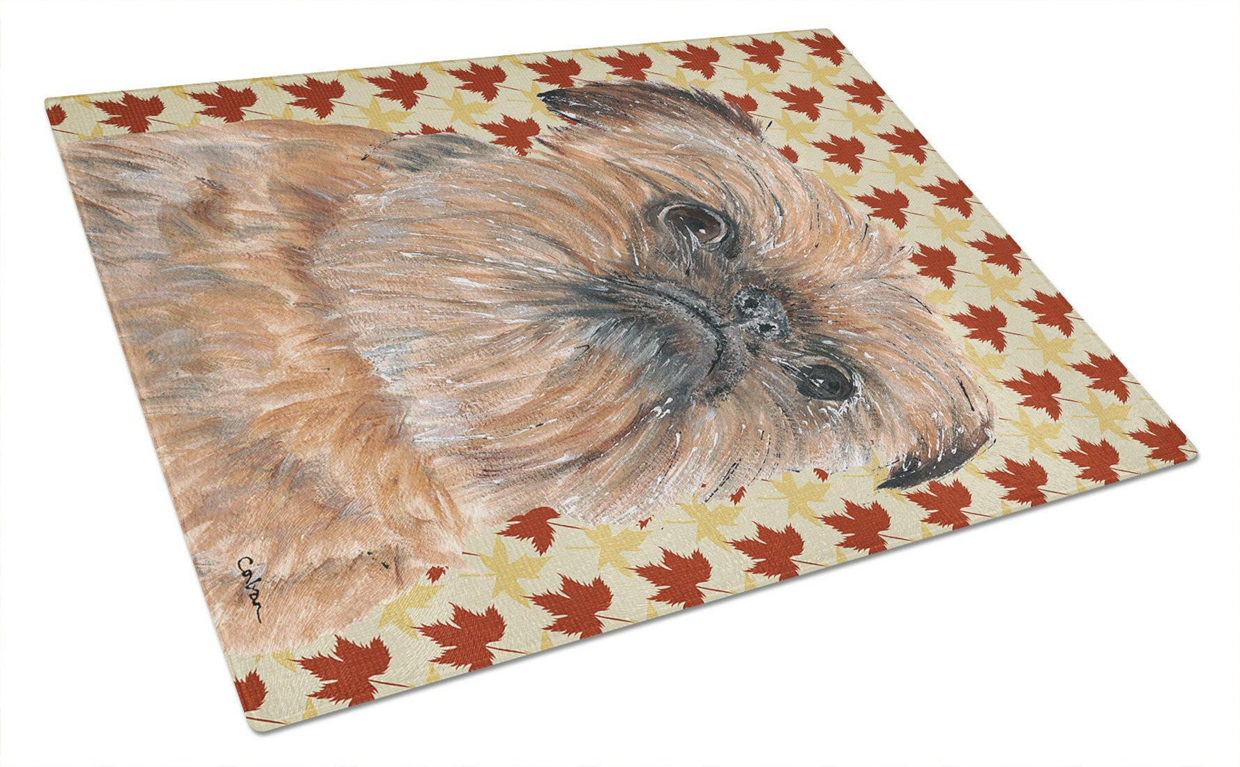 Brussels Griffon Fall Leaves Glass Cutting Board Large by Caroline's Treasures