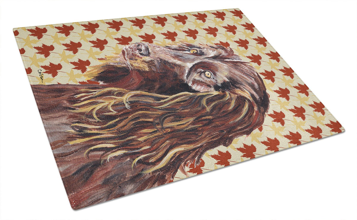 Boykin Spaniel Fall Leaves Glass Cutting Board Large by Caroline&#39;s Treasures