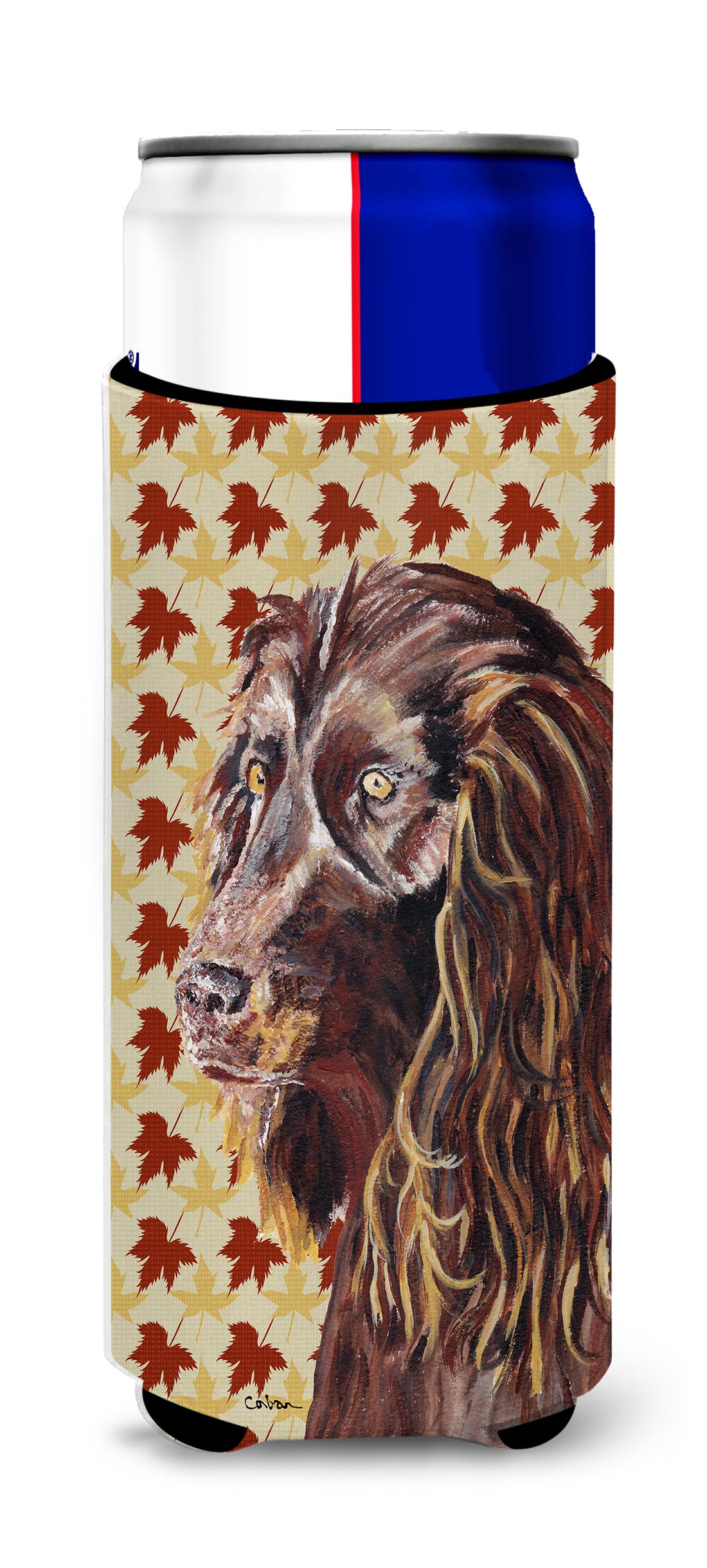 Boykin Spaniel Fall Leaves Ultra Beverage Insulators for slim cans.