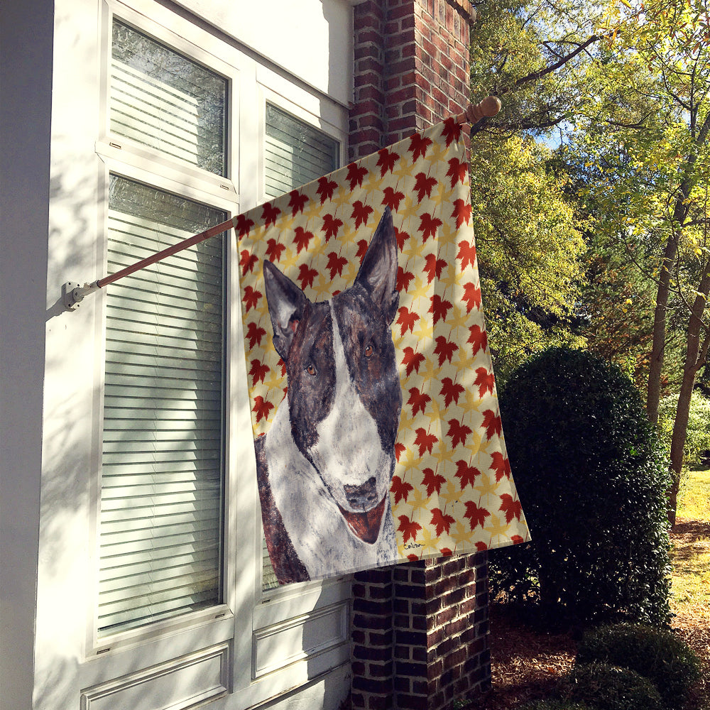 Bull Terrier Fall Leaves Flag Canvas House Size  the-store.com.