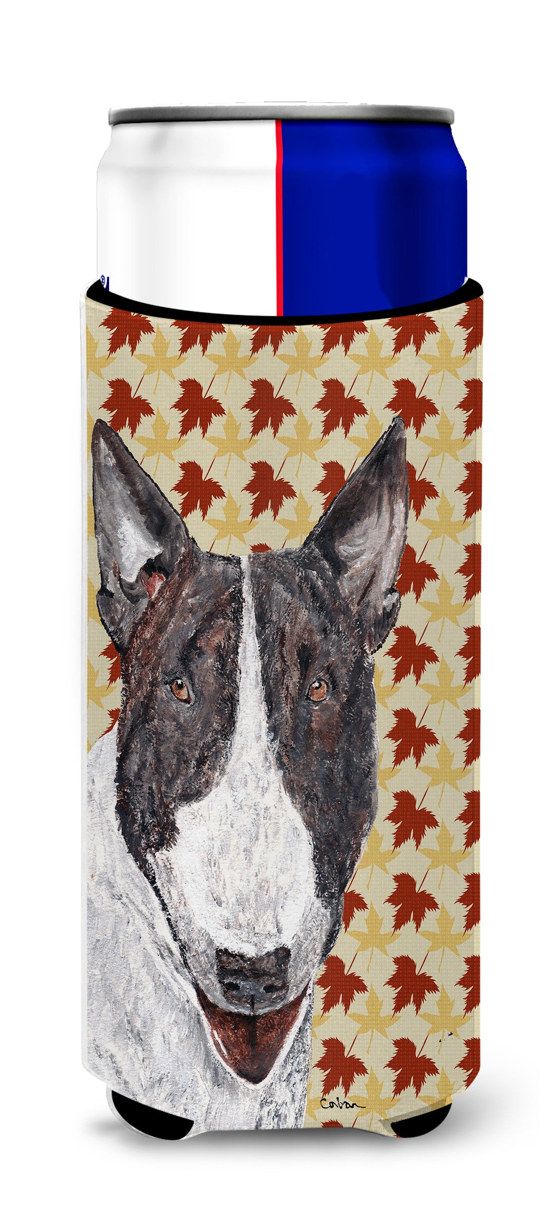 Bull Terrier Fall Leaves Ultra Beverage Isolateurs pour canettes minces