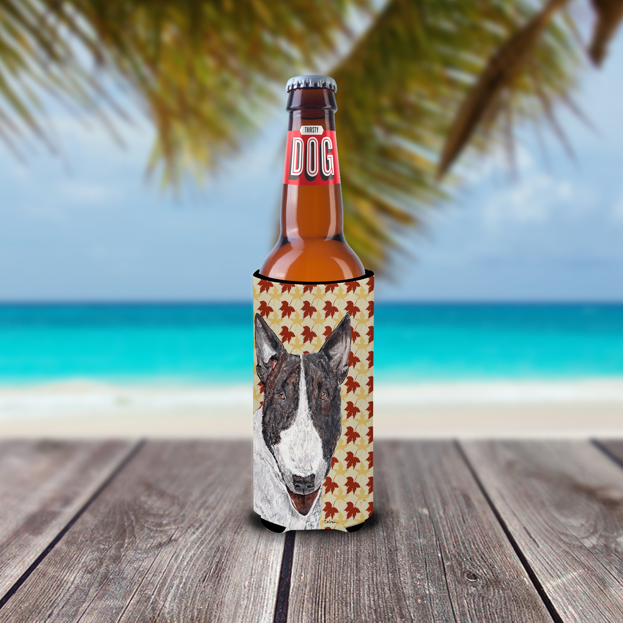 Bull Terrier Fall Leaves Ultra Beverage Isolateurs pour canettes minces
