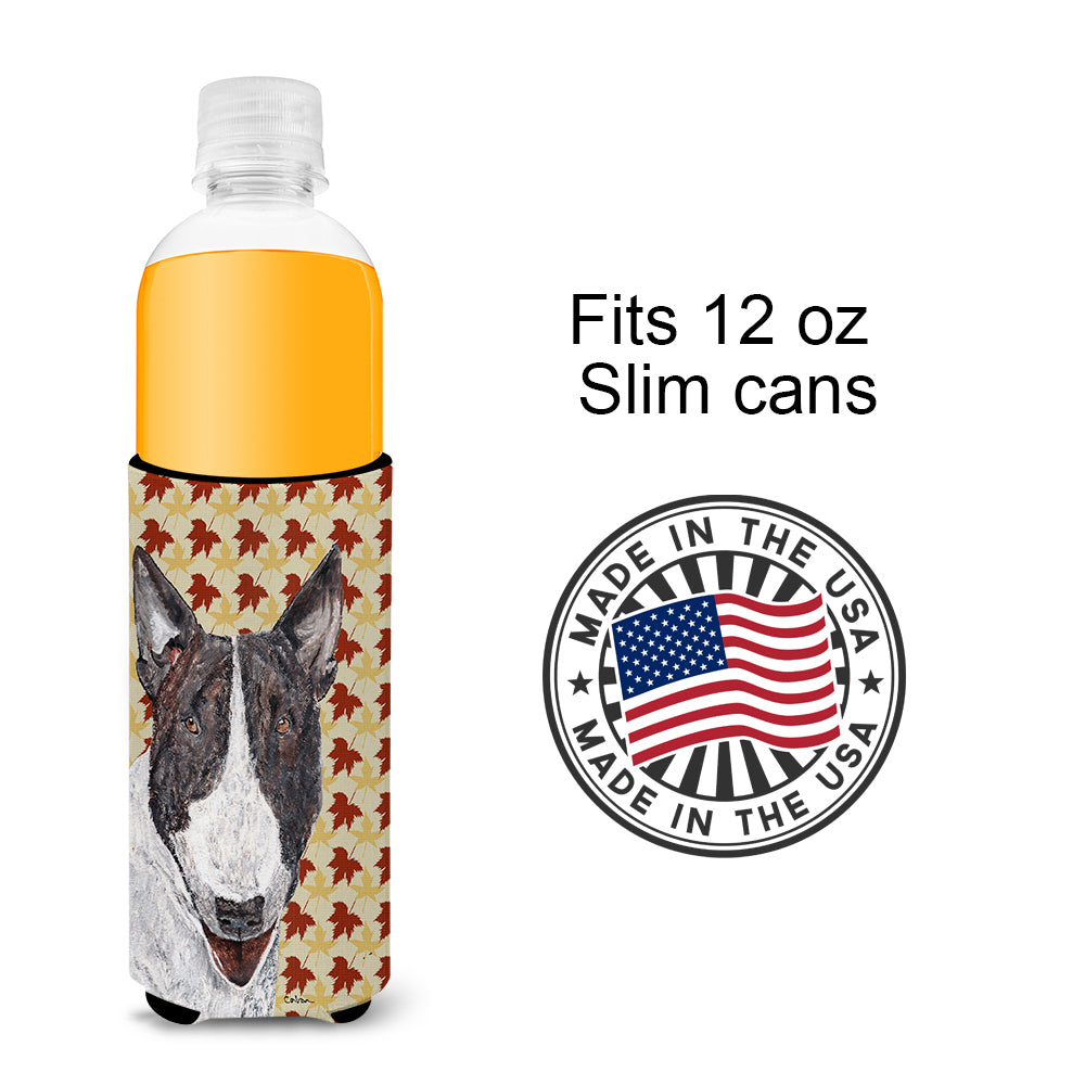 Bull Terrier Fall Leaves Ultra Beverage Insulators for slim cans.
