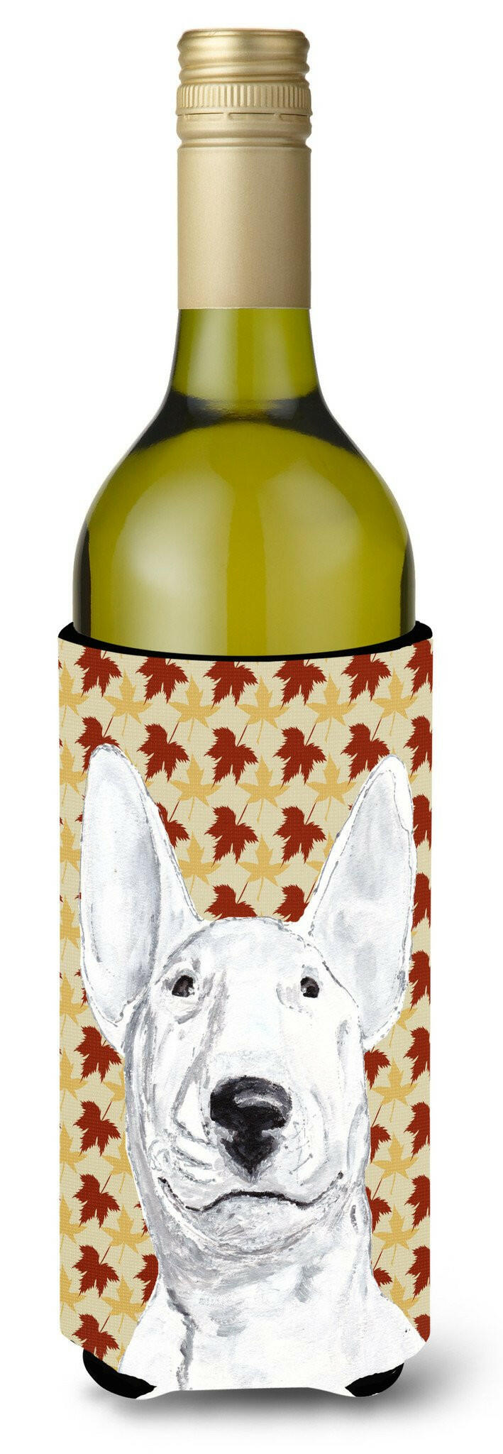 Bull Terrier Fall Leaves Wine Bottle Beverage Insulator Beverage Insulator Hugger by Caroline&#39;s Treasures