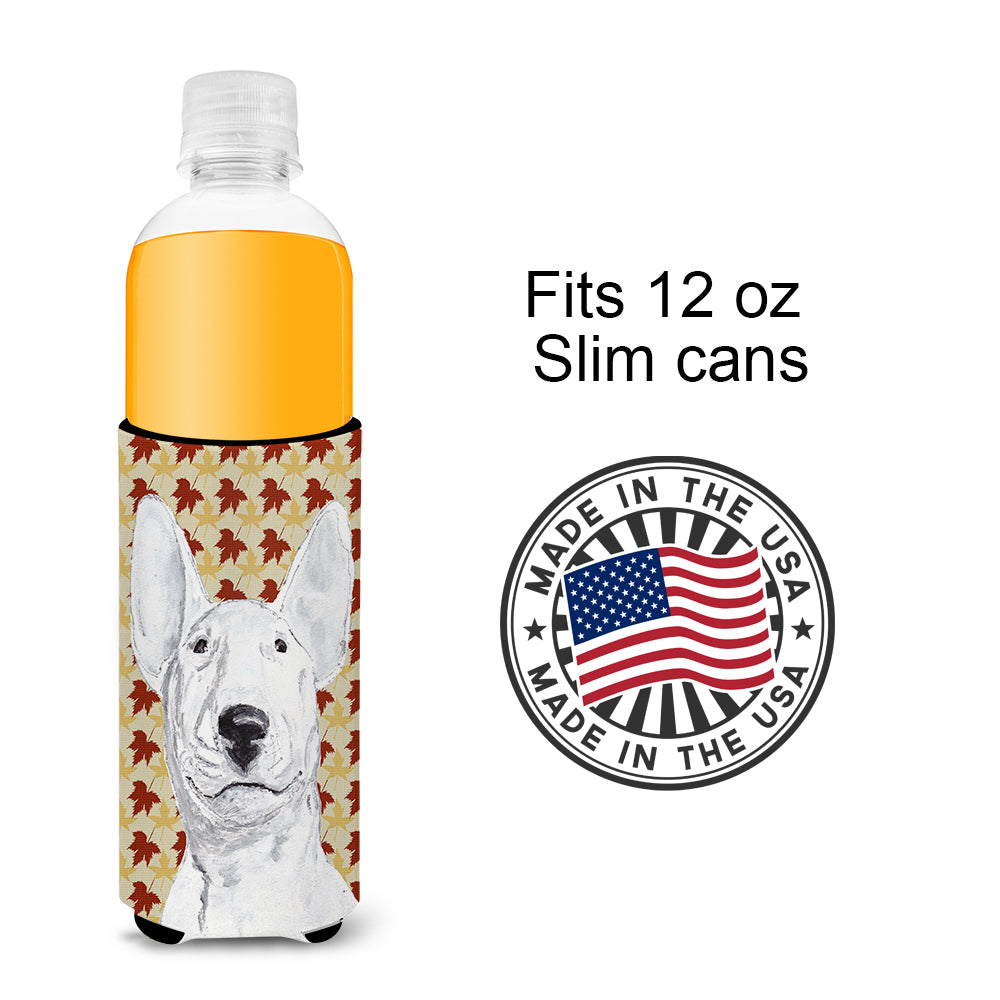 Bull Terrier Fall Leaves Ultra Beverage Insulators for slim cans