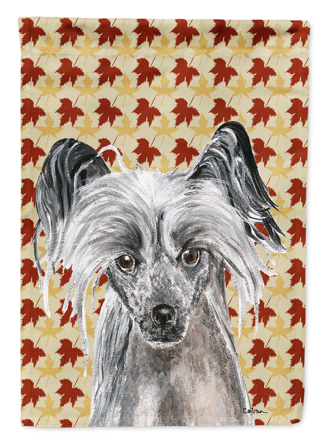 Chinese Crested Fall Leaves Flag Canvas House Size