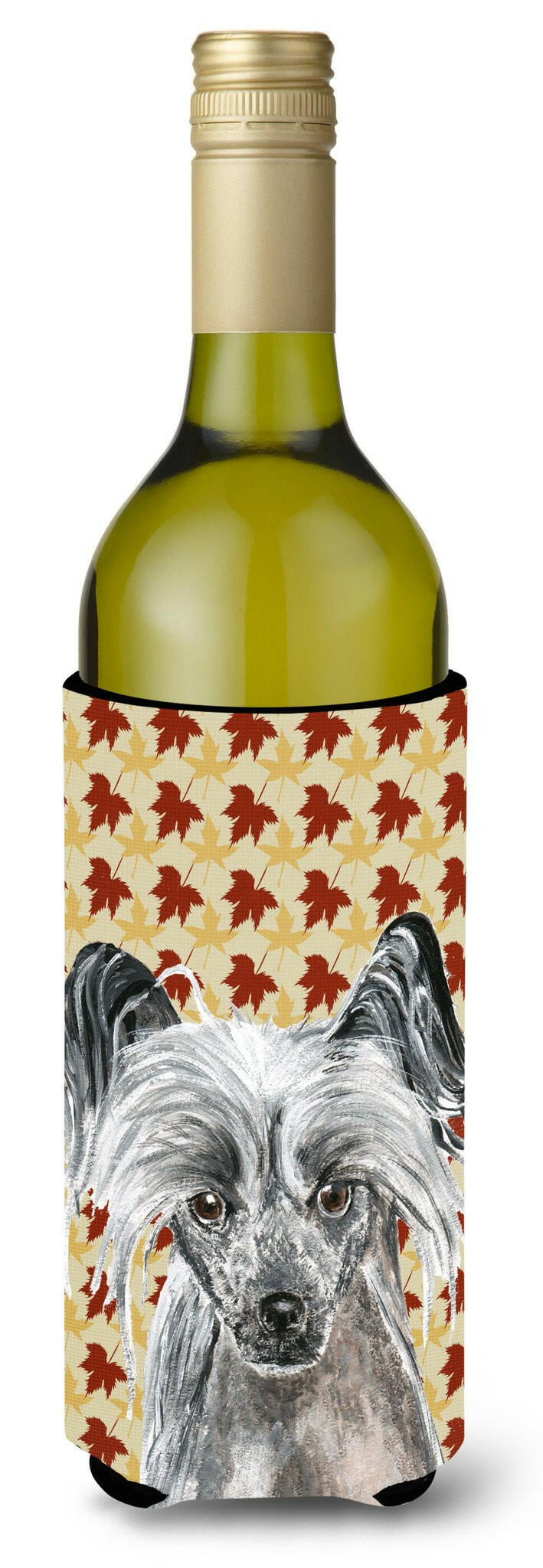 Chinese Crested Fall Leaves Wine Bottle Beverage Insulator Beverage Insulator Hugger by Caroline&#39;s Treasures