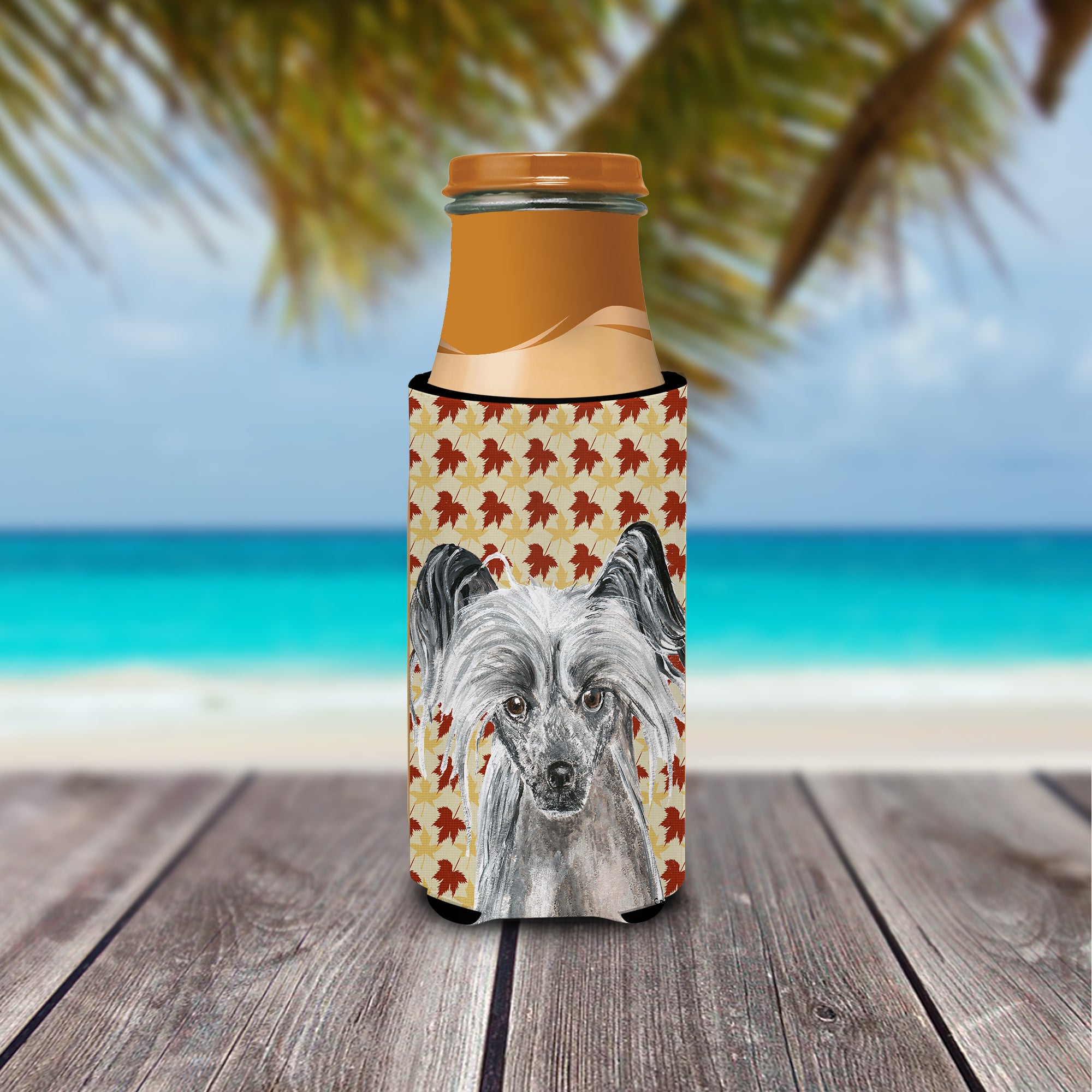 Chinese Crested Fall Leaves Ultra Beverage Insulators for slim cans.