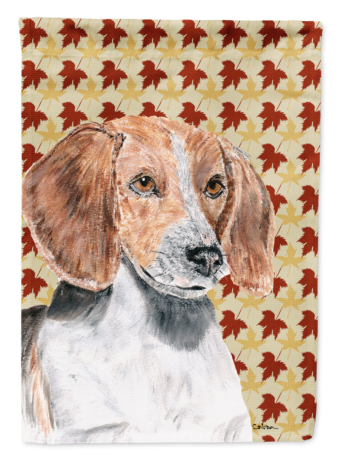 English Foxhound Fall Leaves Flag Canvas House Size