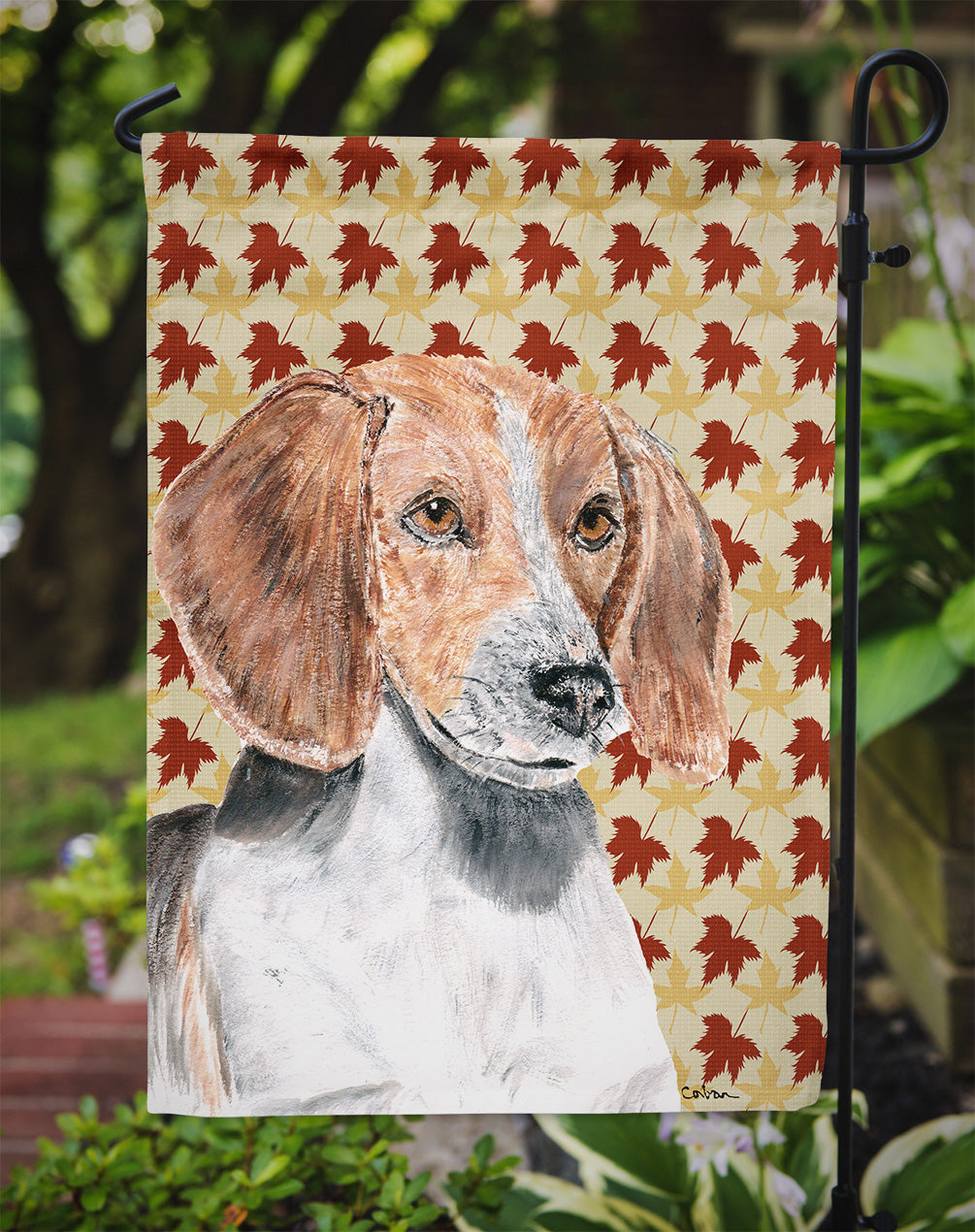 English Foxhound Fall Leaves Flag Garden Size