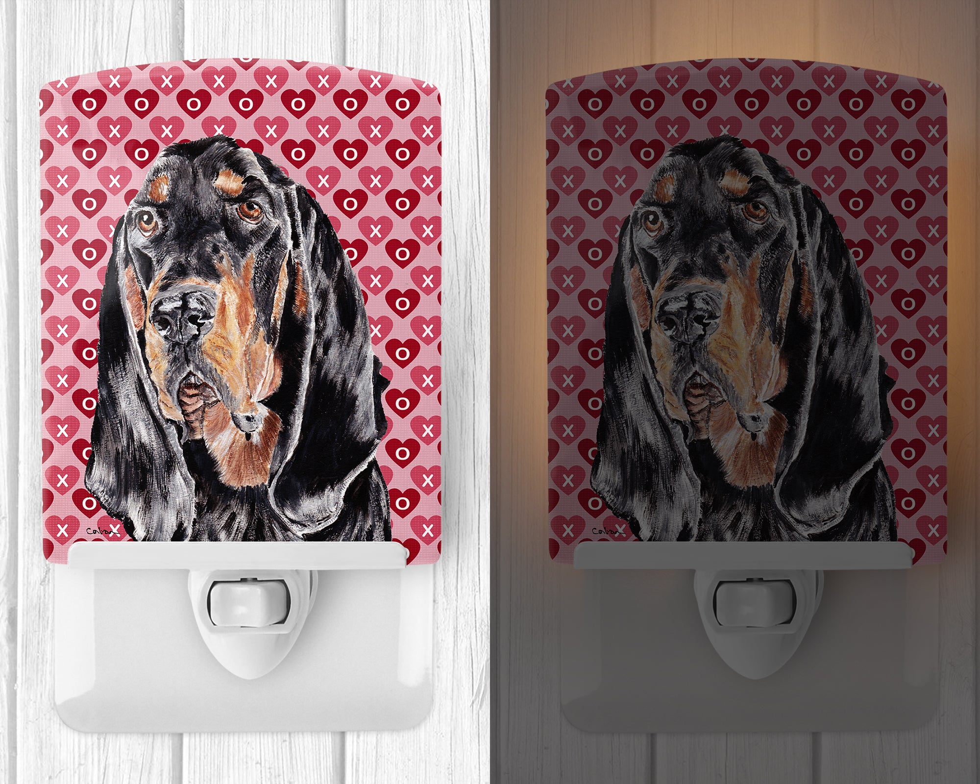 Black and Tan Coonhound Hearts and Love Ceramic Night Light SC9553CNL - the-store.com