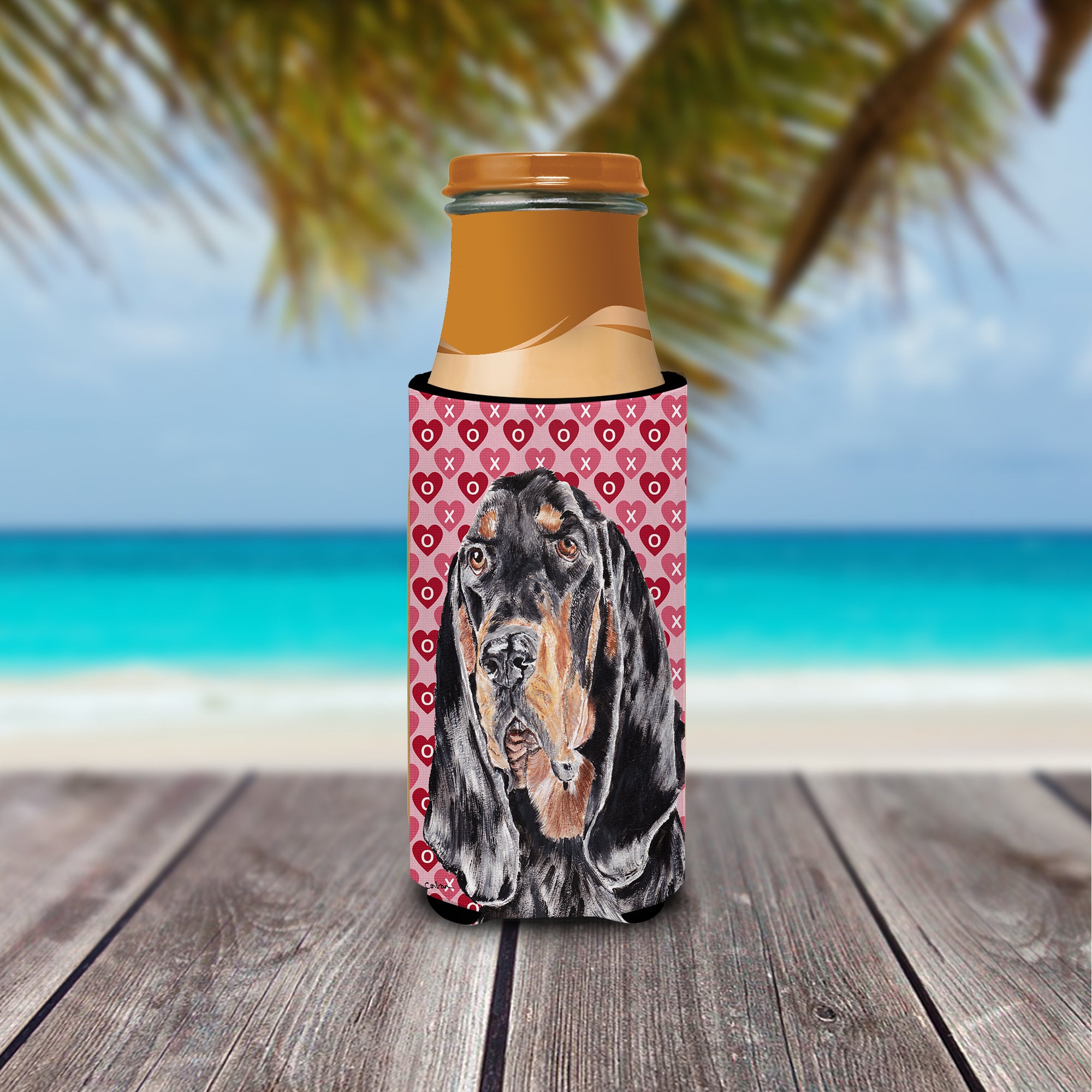 Coonhound Valentine's Love Ultra Beverage Insulators for slim cans.