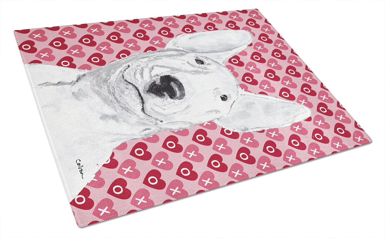 Bull Terrier Valentine's Love Glass Cutting Board Large by Caroline's Treasures