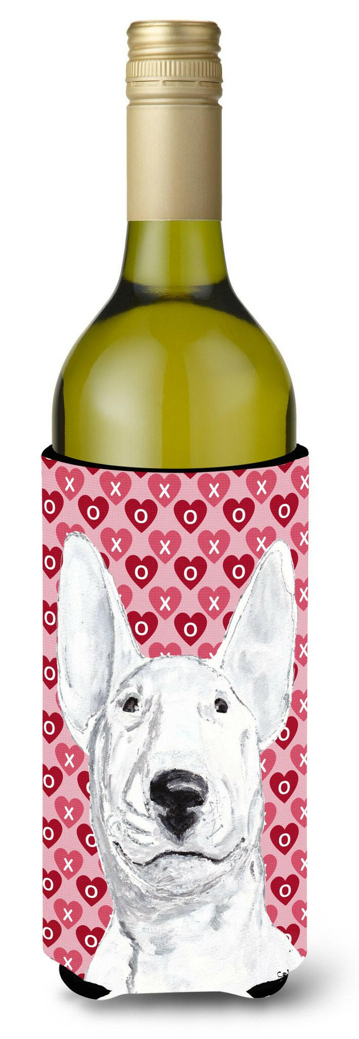 Bull Terrier Valentine&#39;s Love Wine Bottle Beverage Insulator Beverage Insulator Hugger by Caroline&#39;s Treasures