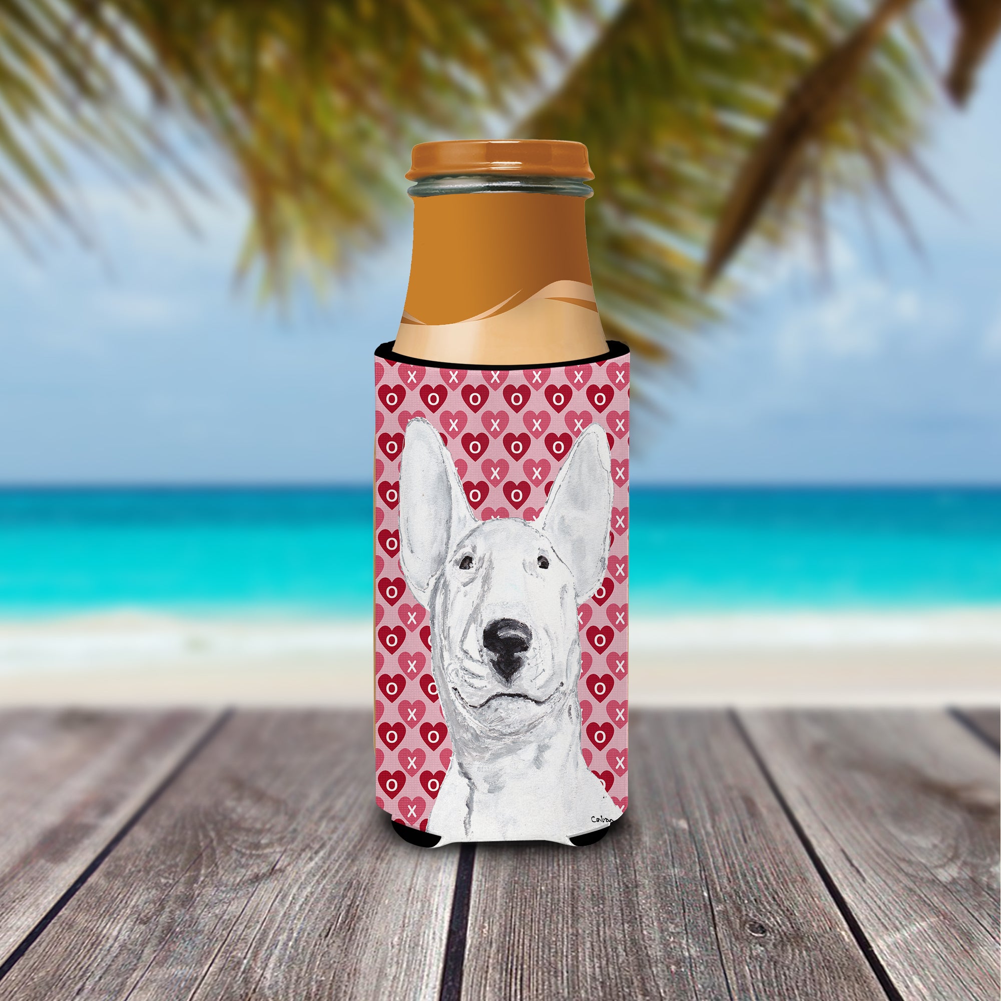 Bull Terrier Valentine's Love Ultra Beverage Insulators for slim cans
