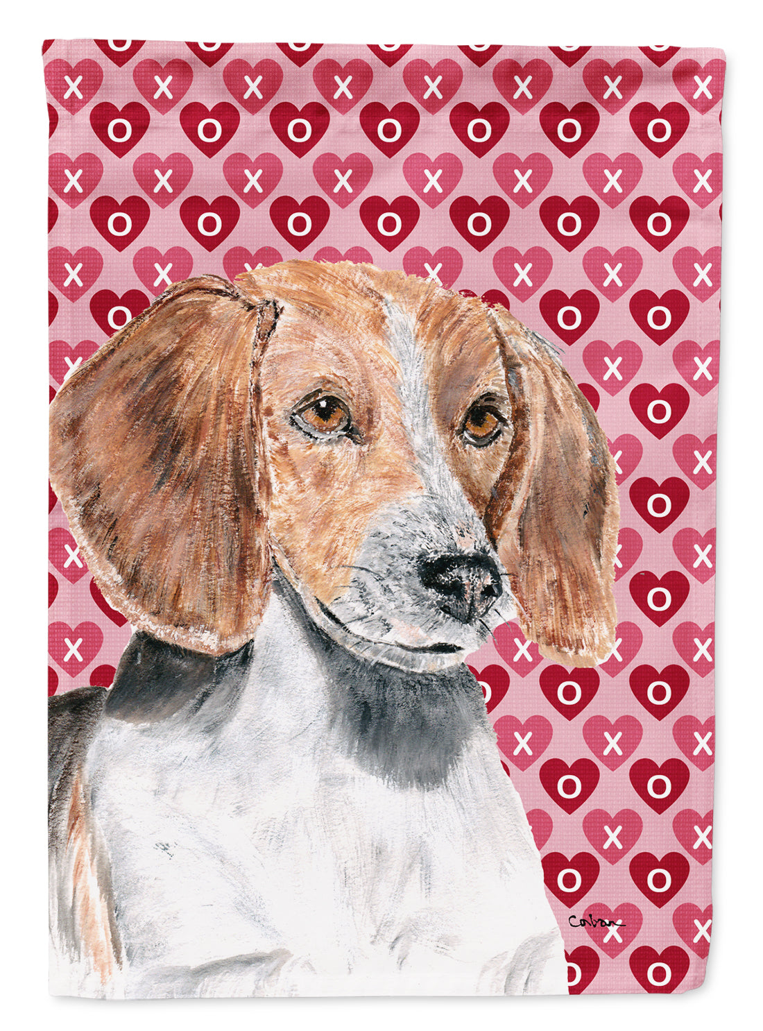English Foxhound Valentine&#39;s Love Flag Canvas House Size