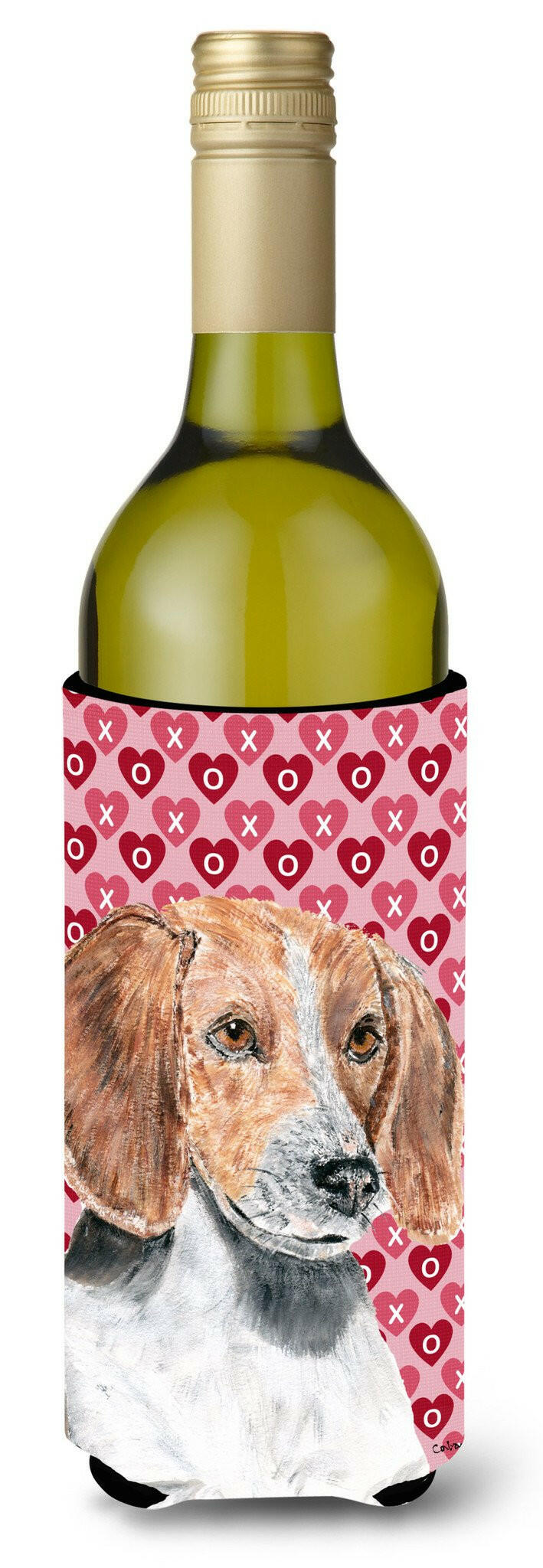 English Foxhound Valentine&#39;s Love Wine Bottle Beverage Insulator Beverage Insulator Hugger by Caroline&#39;s Treasures