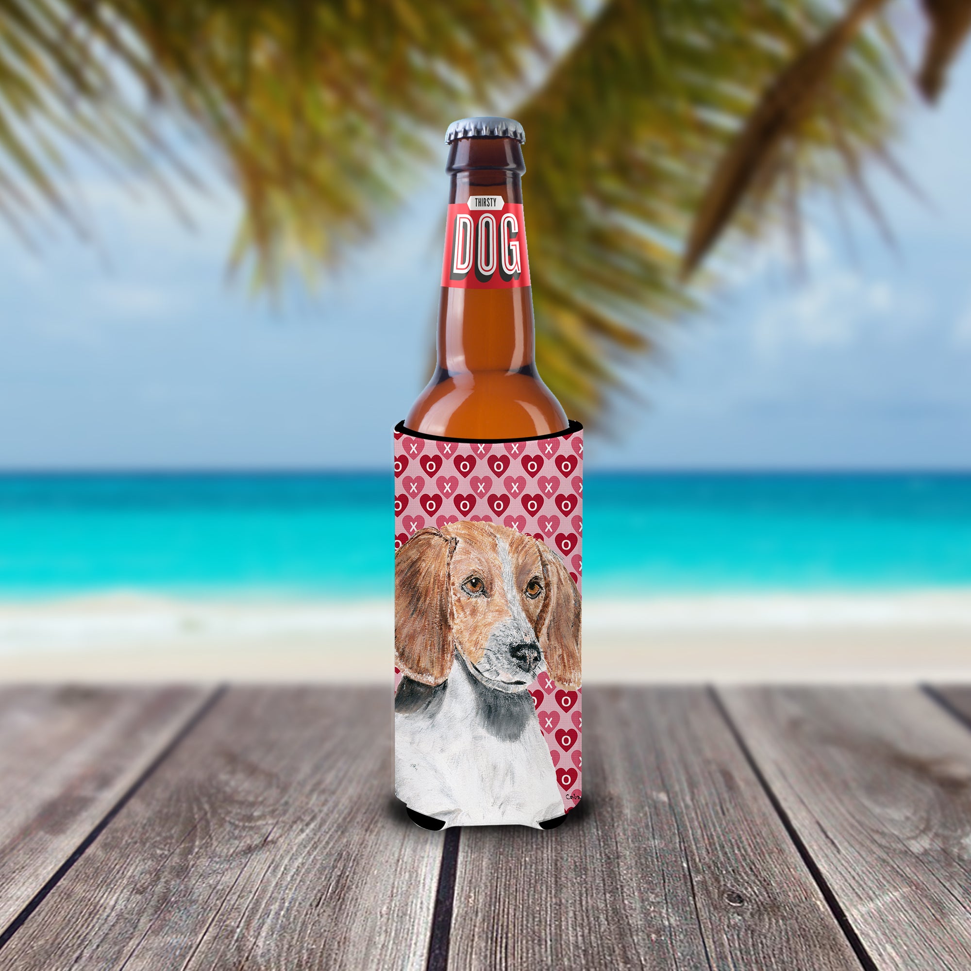 English Foxhound Valentine's Love Ultra Beverage Insulators for slim cans.