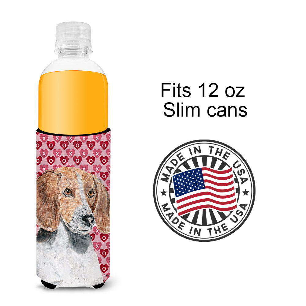 English Foxhound Valentine's Love Ultra Beverage Insulators for slim cans.