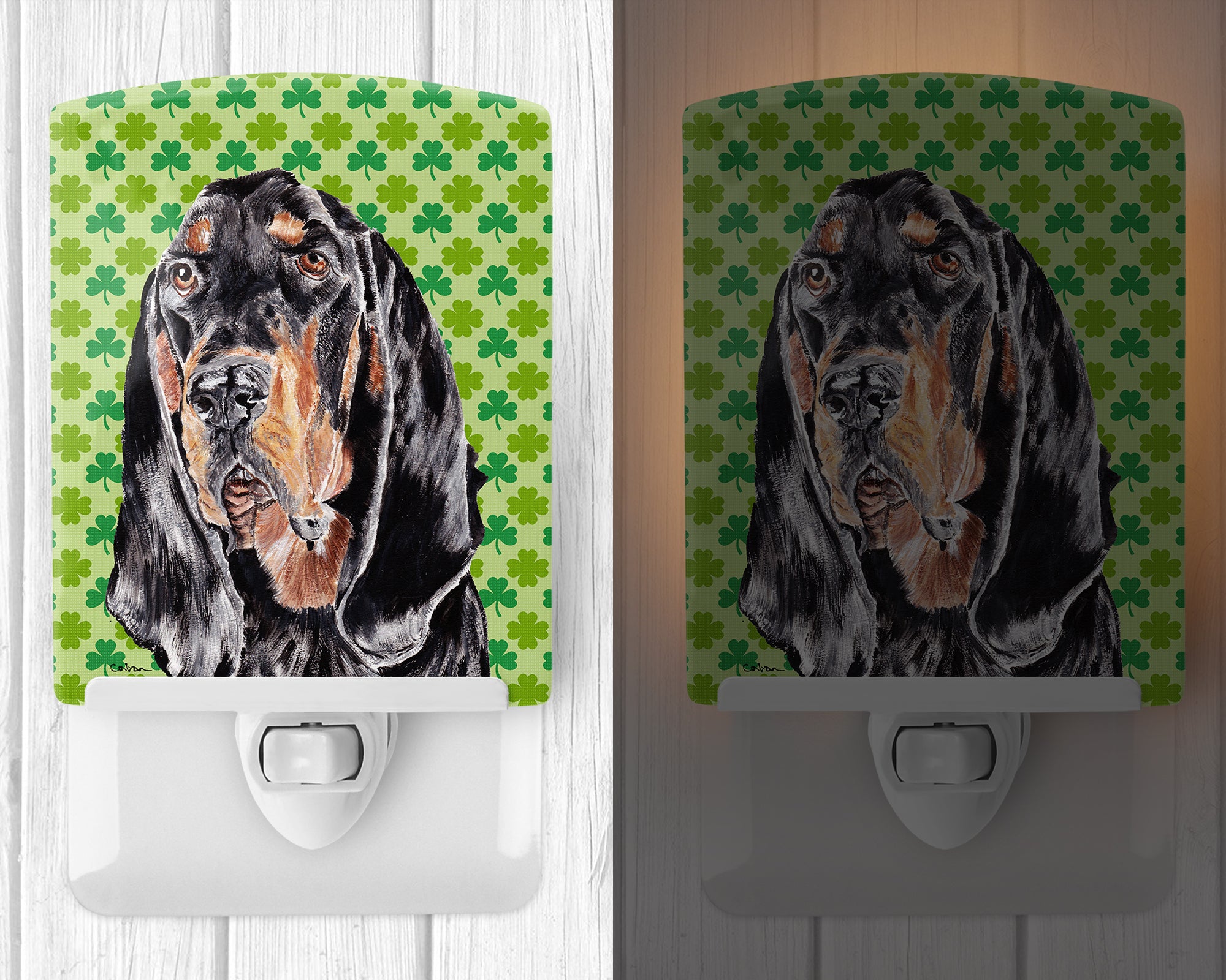 Black and Tan Coonhound Lucky Shamrock St. Patrick's Day Ceramic Night Light SC9567CNL - the-store.com