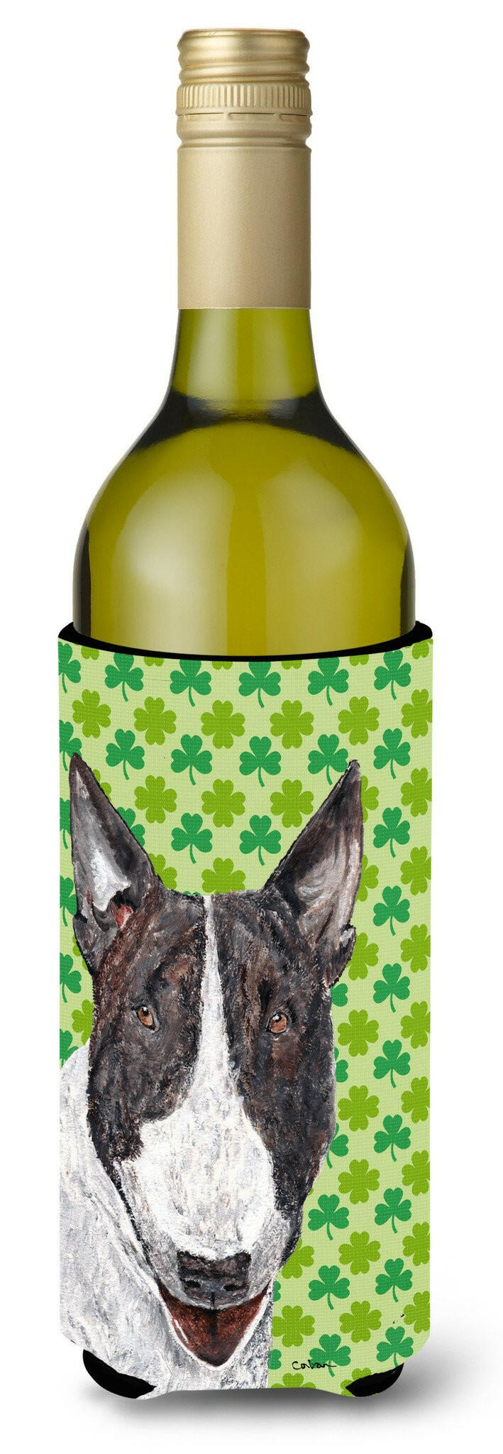 Bull Terrier St Patrick's Irish Wine Bottle Beverage Insulator Beverage Insulator Hugger by Caroline's Treasures