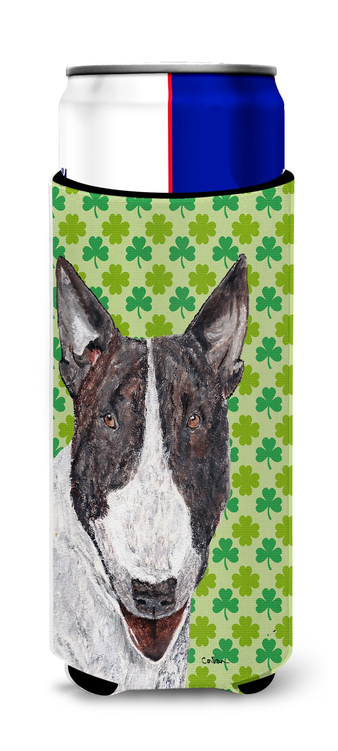 Bull Terrier St Patrick&#39;s Irish Ultra Beverage Insulators for slim cans