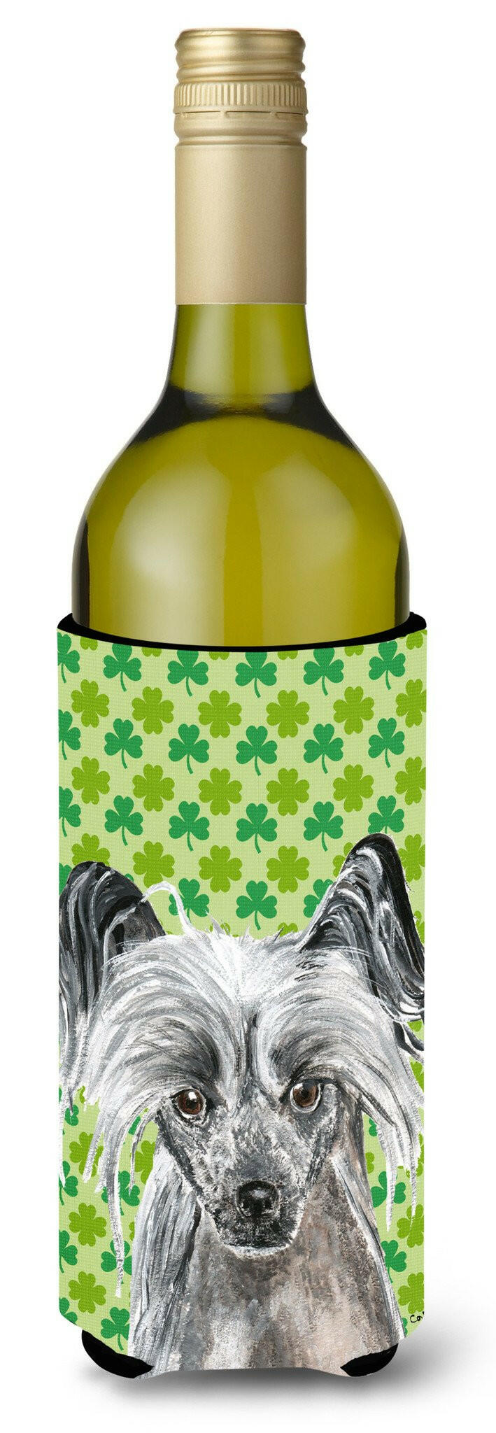 Chinese Crested St Patrick&#39;s Irish Wine Bottle Beverage Insulator Beverage Insulator Hugger by Caroline&#39;s Treasures