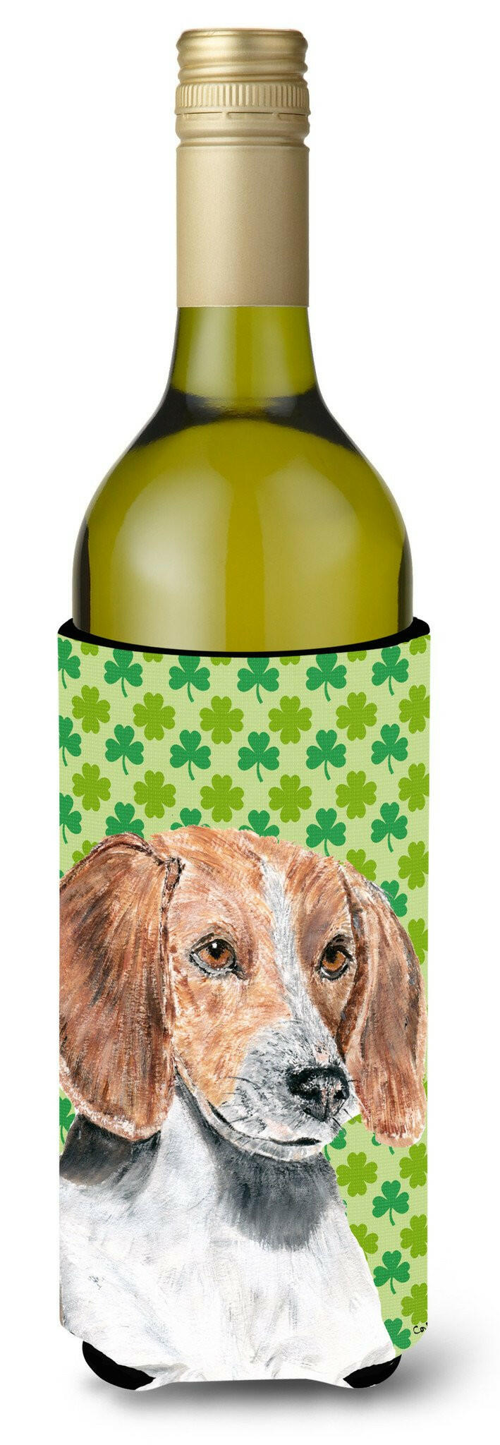 English Foxhound St Patrick&#39;s Irish Wine Bottle Beverage Insulator Beverage Insulator Hugger by Caroline&#39;s Treasures