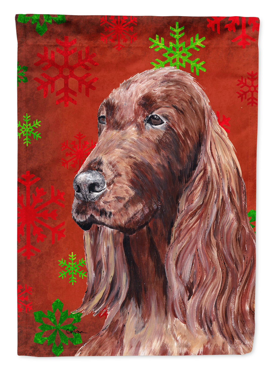 Irish Setter Red Snowflake Christmas Flag Canvas House Size  the-store.com.