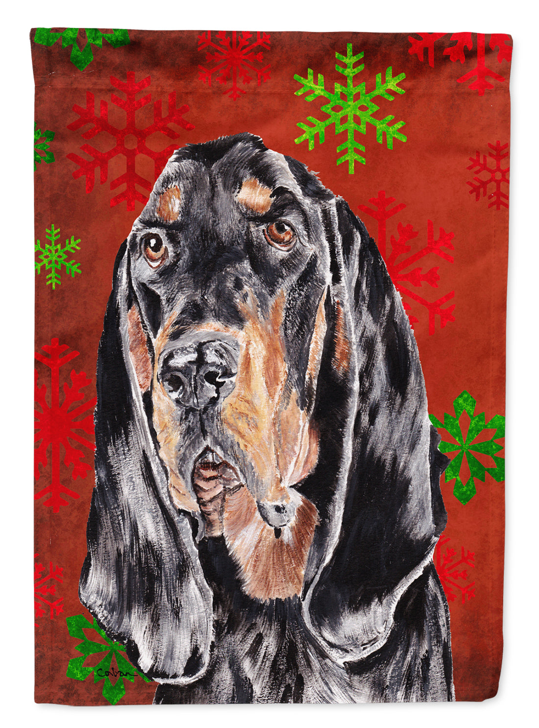 Coonhound Red Snowflake Christmas Flag Canvas House Size  the-store.com.