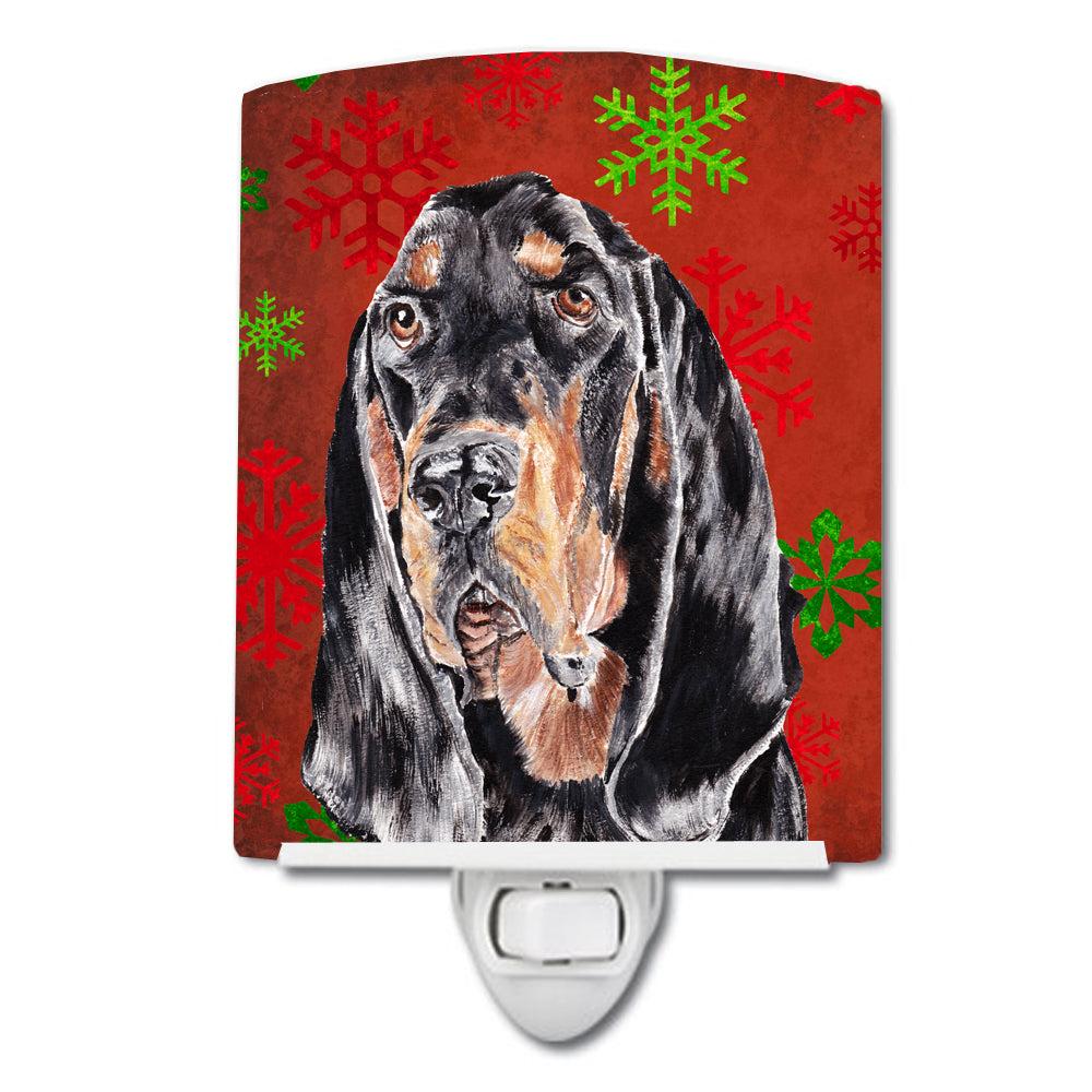 Black and Tan Coonhound Red Snowflakes Holiday Ceramic Night Light SC9581CNL - the-store.com