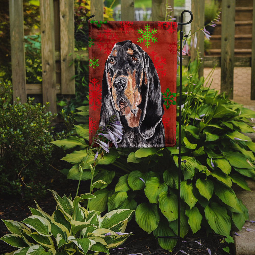 Coonhound Red Snowflake Christmas Flag Garden Size.
