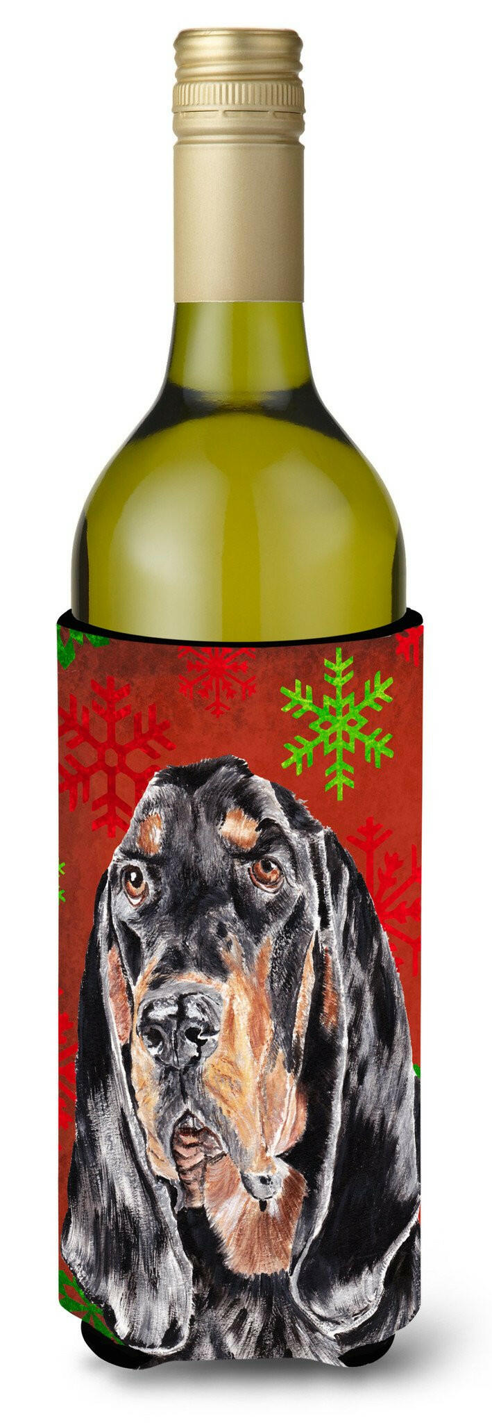 Coonhound Red Snowflake Christmas Wine Bottle Beverage Insulator Beverage Insulator Hugger by Caroline's Treasures