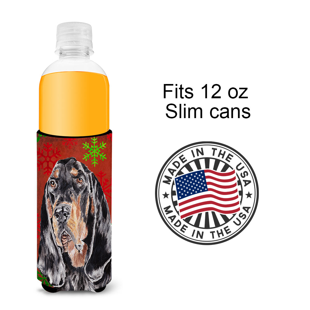 Coonhound Red Snowflake Christmas Ultra Beverage Insulators for slim cans.