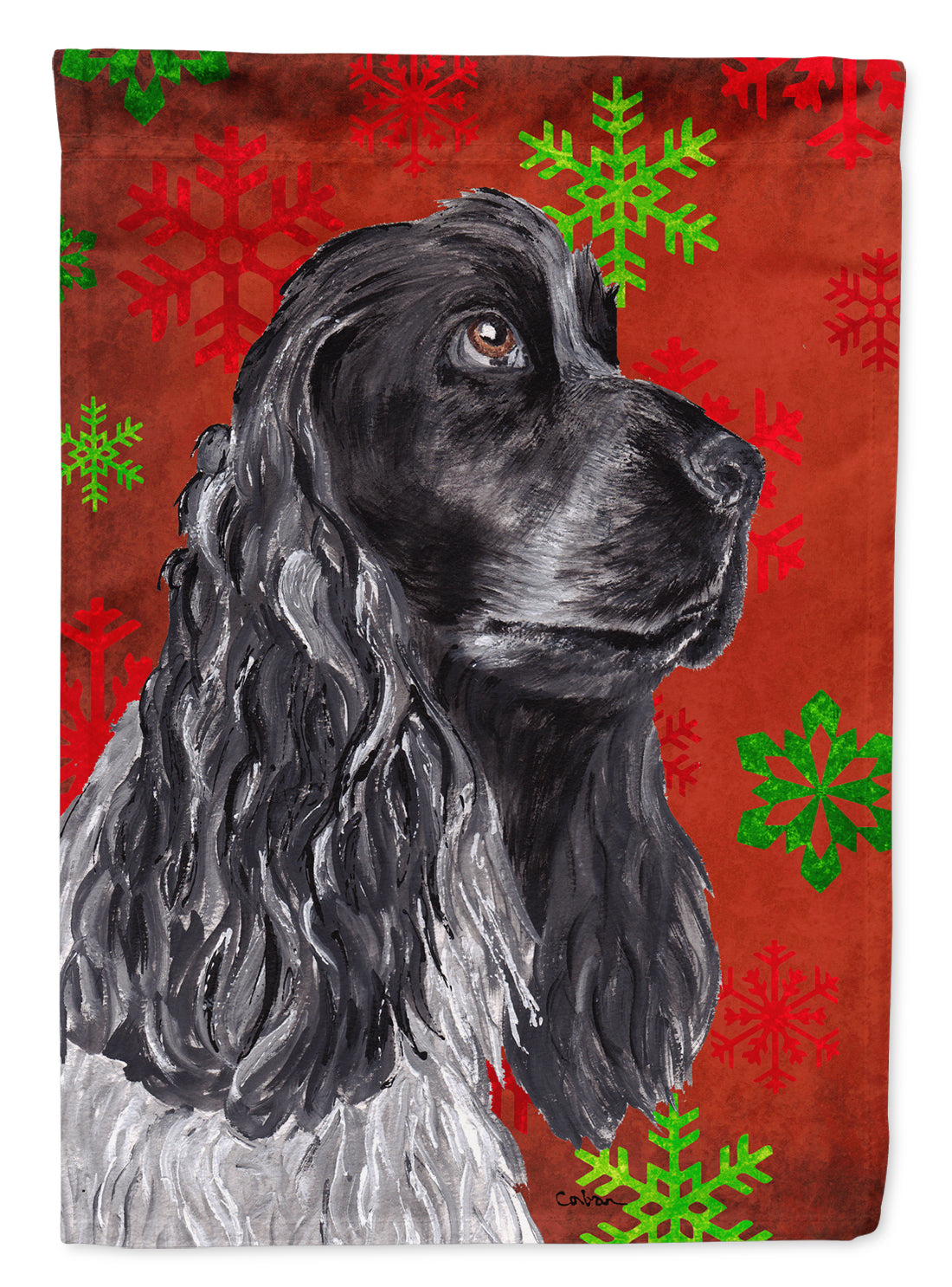 Cocker Spaniel Red Snowflake Christmas Flag Canvas House Size  the-store.com.