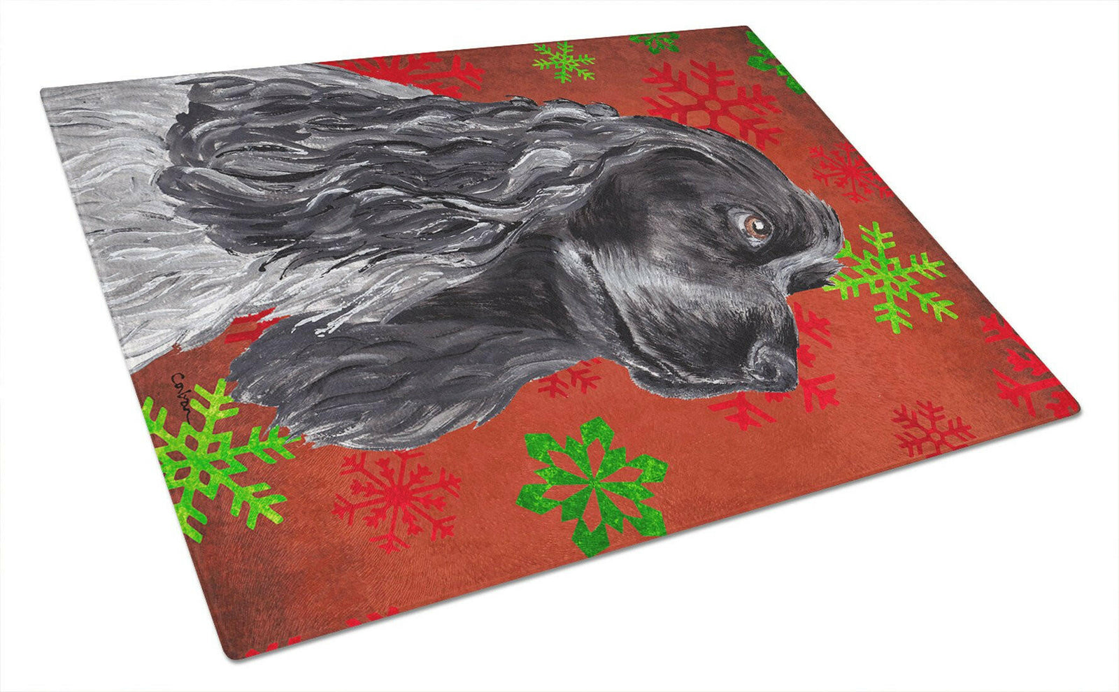 Cocker Spaniel Red Snowflake Christmas Glass Cutting Board Large by Caroline's Treasures