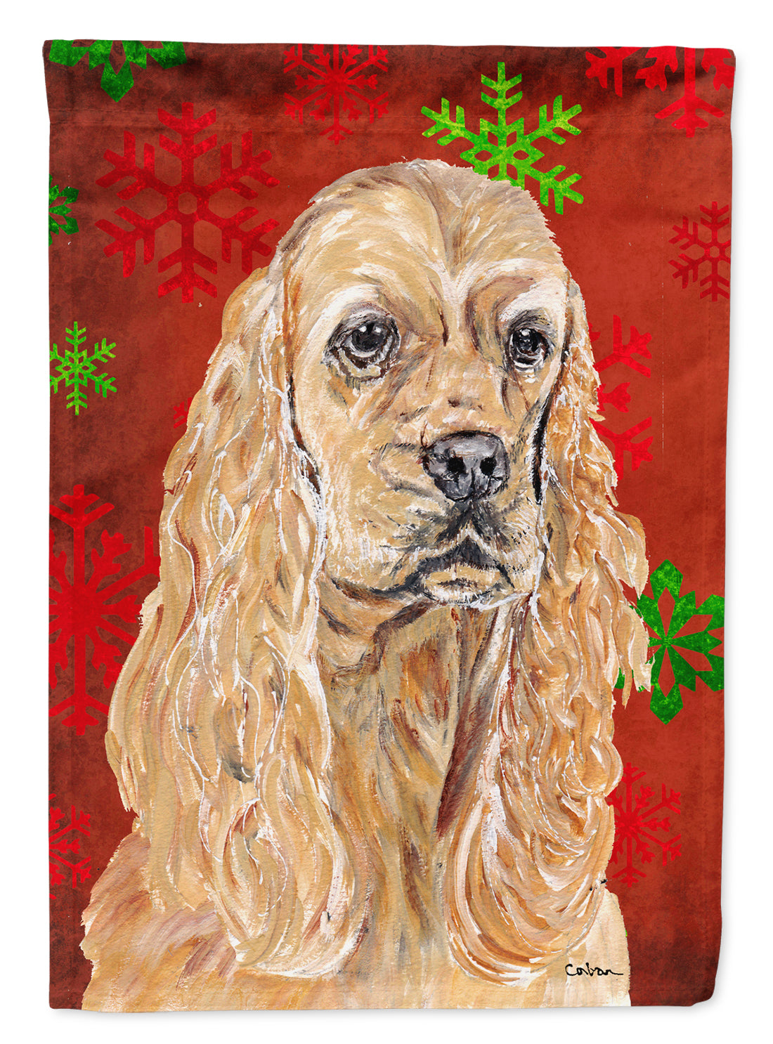 Cocker Spaniel Red Snowflake Christmas Flag Canvas House Size  the-store.com.