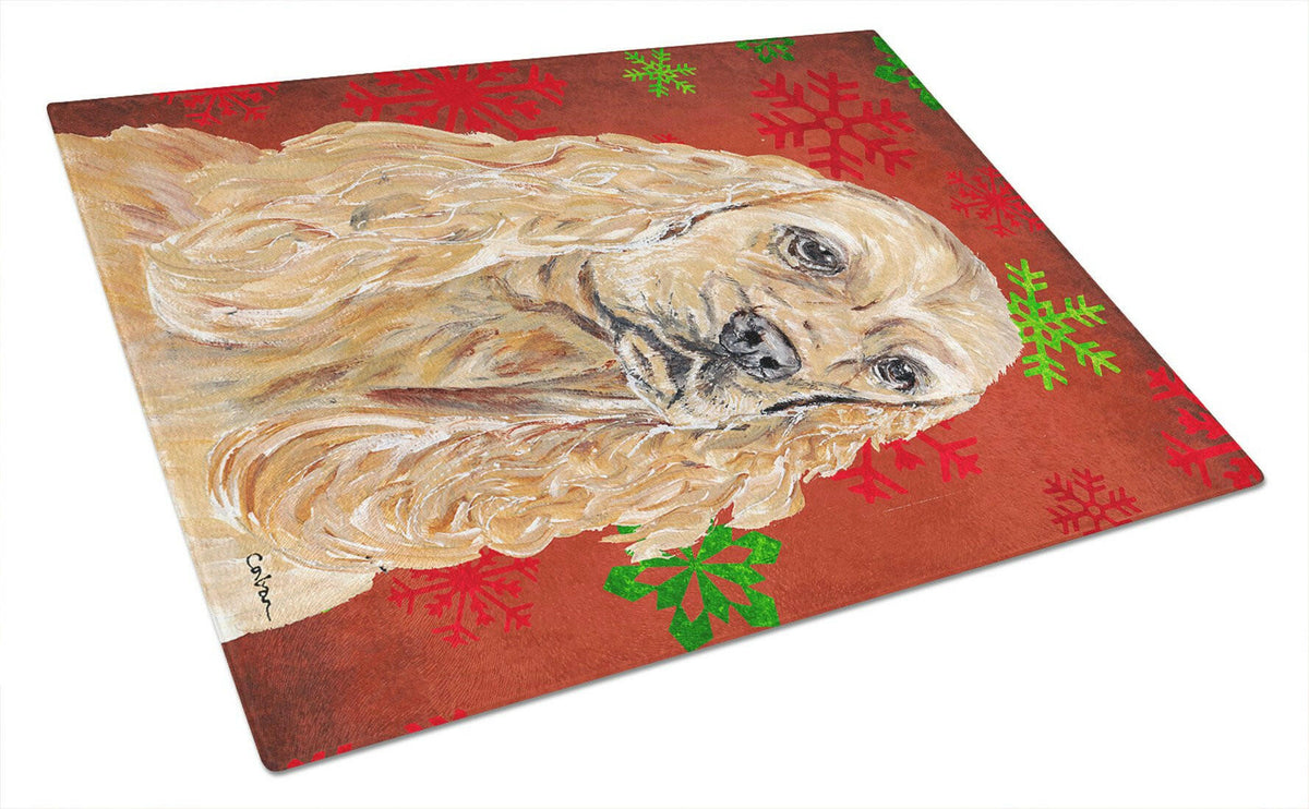 Cocker Spaniel Red Snowflake Christmas Glass Cutting Board Large by Caroline&#39;s Treasures