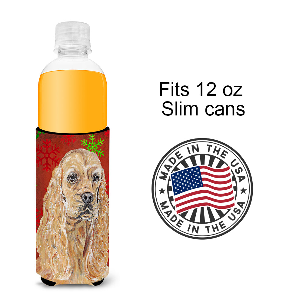 Cocker Spaniel Red Snowflake Christmas Ultra Beverage Insulators for slim cans.