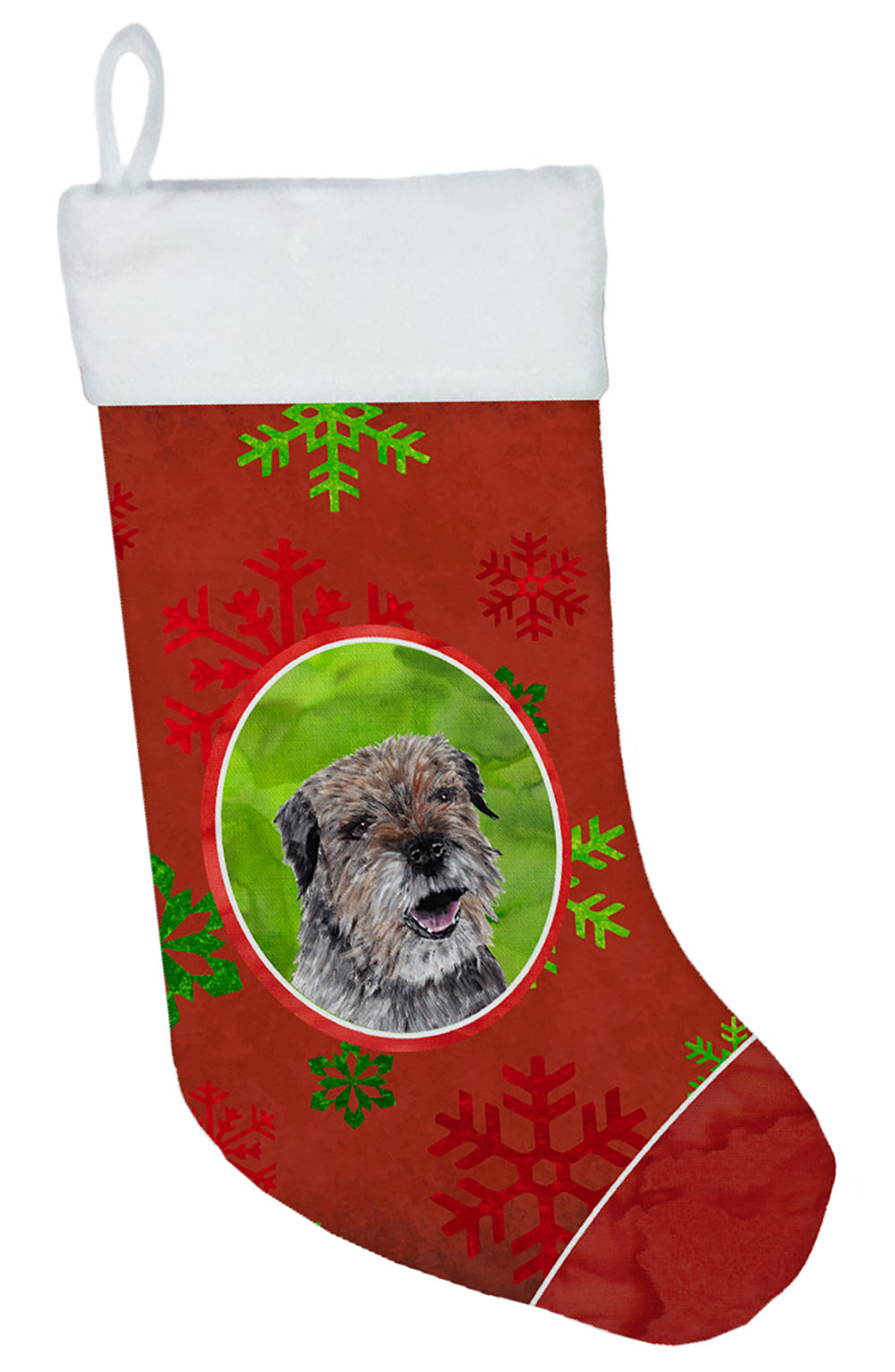 Border Terrier Red Snowflakes Holiday Christmas Stocking SC9585-CS  the-store.com.